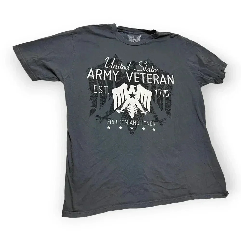 Apprime Mens Gray Army Veteran Eagle Tshirt Sz XL‎ America Patriotic